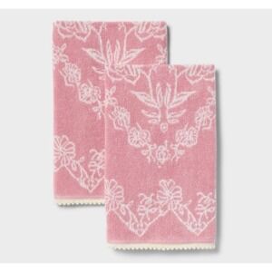 Threshold 2pk Valentine's Day Lace Border Jacquard Hand Towel Set Mauve Pink
